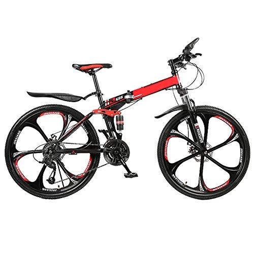Folding Bike : AMEA 24 / 26 Inch Variable Speed Folding Bicycle, Double Shock Absorption Cross Country Six Cutter Wheel / Three Cutter Wheel Lightweight Mountain Bike Bicycle, Road Bick, Red 1, 21