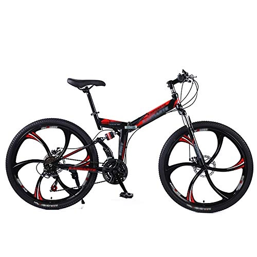 Folding Bike : AMEA Mountain Folding Bike, 24 / 26 inches 21 / 24 / 27 / 30-Speed Dual-Disc Brakes Dual-Shock Variable Speed Mountain Bicycles, Black Red, 26 inch 24 speed