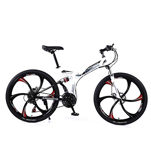 Folding Bike : AMEA Mountain Folding Bike, 24 / 26 inches 21 / 24 / 27 / 30-Speed Dual-Disc Brakes Dual-Shock Variable Speed Mountain Bicycles, White, 24 inch 21 speed