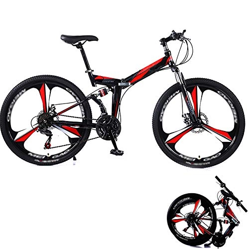 Folding Bike : AMEA Mountain Folding Bike, 24 / 26 Inches Dual-Disc Brakes Dual-Shock Variable Speed Mountain Bicycles 21 / 24 / 27 / 30-Speed, Black Red, 26 inch 21 speed