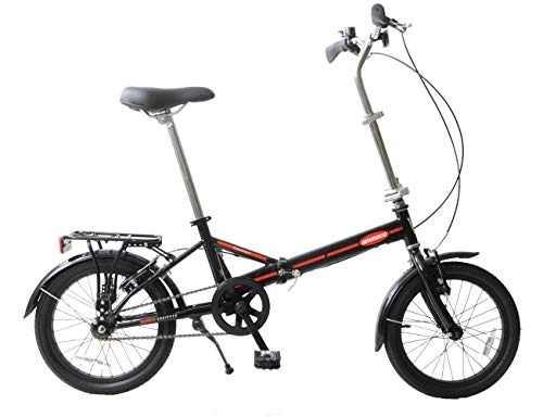 Folding Bike : Ammaco. Compact 16" Wheel Folding Foldable Stowaway Bike Single Speed Lightweight UK Holidays, Caravans Black / Red