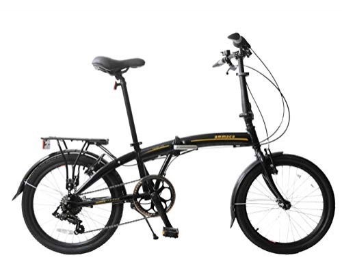 Folding Bike : Ammaco. Folda Lite 20" Wheel Folding Bike Commuter Holiday Caravans 7 Speed Lightweight Alloy Black / Gold