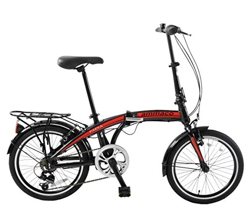Folding Bike : Ammaco Pakka 20" Wheel Alloy Lightweight Folding Commuter City Caravan Boat Bike Black / Red 6 Speed Mens Womens