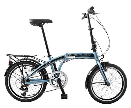 Folding Bike : Ammaco. Pakka 20" Wheel Alloy Lightweight Folding Commuter City Caravan Boat Bike Blue Grey 6 Speed Mens Womens