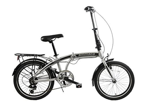 Folding Bike : Ammaco Pakka 20" Wheel Folding City Commuter Holiday Caravan Folder Bike 6 Speed Silver / Black