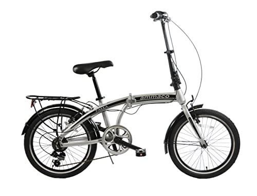 Folding Bike : Ammaco. Pakka 20" Wheel Folding City Commuter Holiday Caravan Folder Bike 6 Speed Silver / Black