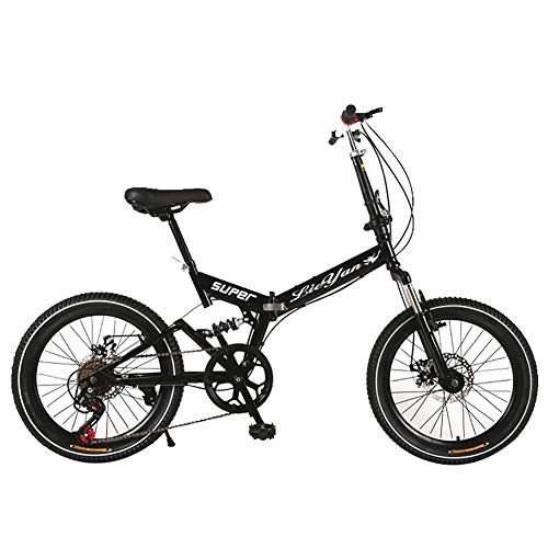 Folding Bike : ANJING 20 Inch Dual Suspension Folding Bike, 6 Speed Lightweight Bicycle for adults, Black, DiscBrake