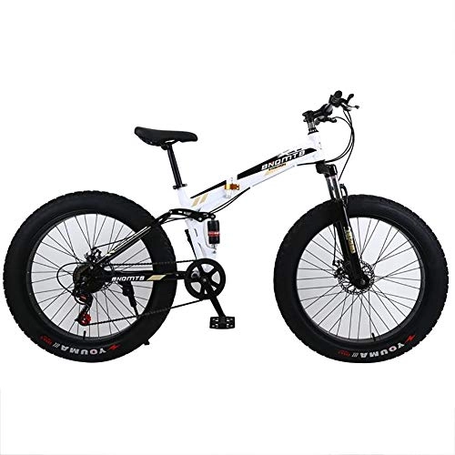 Folding Bike : ANJING 24 / 26 Inch 24 Speed 4.0 Fat Tire Mountain Bike Snow and Grass Sand Bicycle with Double Disc Brakes, BlackWhite, 24Inch