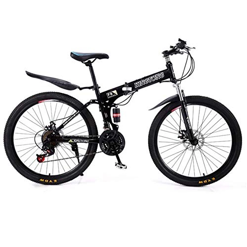 Folding Bike : ANJING 24 / 26 inch Folding Bike 24-Speed Lightweight Foldable Mountain Bike with Double Shock Absorption and Disc Brake System, Black, 26in