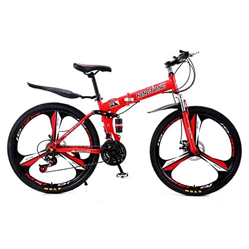 Folding Bike : ANJING 24 / 26 Inch Folding Mountain Bike for Adult Men and Women, 24 / 27 Speed Foldable Lightweight Bike with Disc Brake and Double Shock Absorption System, 24 Speed Red, 24 Inch