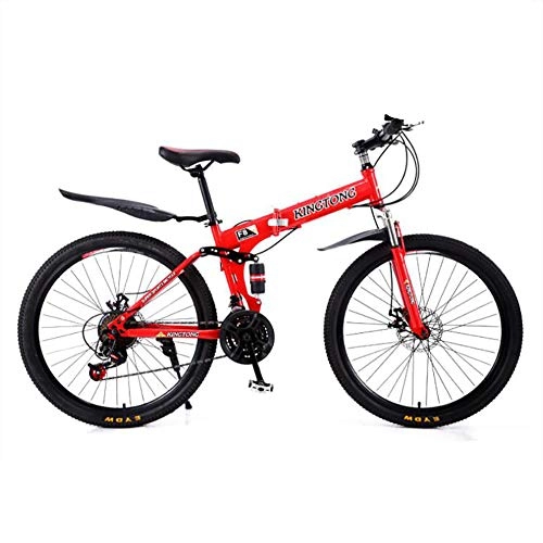 Folding Bike : ANJING 24 Inch Folding Mountain Bike, 24-Speed Lightweight Bicycle for Adult, Red