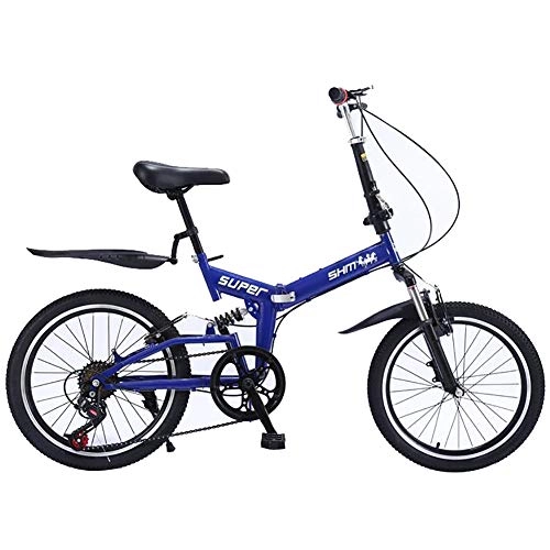 Folding Bike : ANJING Folding Bicycle Bike with Front and Rear Fenders, 6-Speed Drivetrain, Dual Suspension, Blue