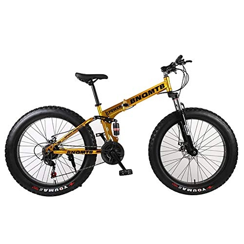 Folding Bike : ANJING Mountain Bike 26 Inch 4.0 Fat Tire 24 Speeds Beach Snow Bicycle with Dual Suspension and Double Disc Brake, Yellow, 24Inch