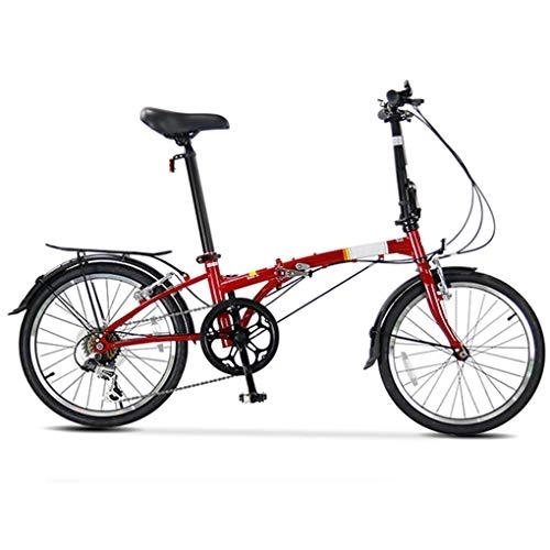 Folding Bike : AOHMG 20'' Folding Bike, 6-Speed Adults Lightweight Steel Frame Compact Commuter Foldable City Bicycle, with Rear Rack, Red