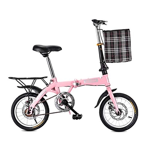 Folding Bike : AOHMG 20'' Folding Bike, 7-Speed Lightweight Steel Frame Commuter Foldable City Bicycle, with Anti-Skid Wear-Resistant Tire, Pink