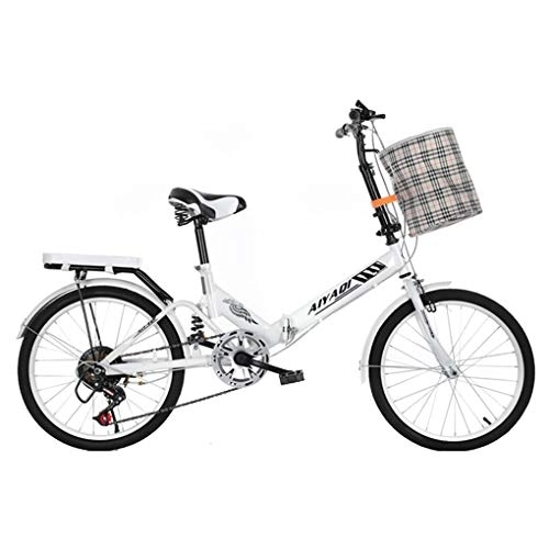 Folding Bike : AOHMG 20'' Folding Bike, 7-Speed Lightweight Steel Frame Commuter Foldable City Bicycle, with Rear Rack / Comfort Saddle, White