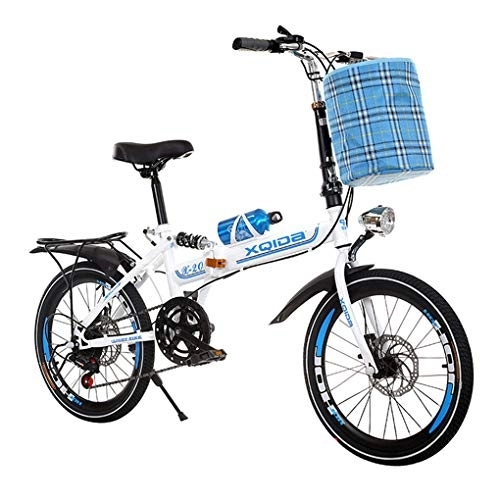 Folding Bike : AOHMG 20'' Folding Bike, 7-Speed Lightweight Steel Frame Compact Commuter Foldable City Bicycle, Unisexe with Anti-Skid Wear-Resistant Tire, Blue