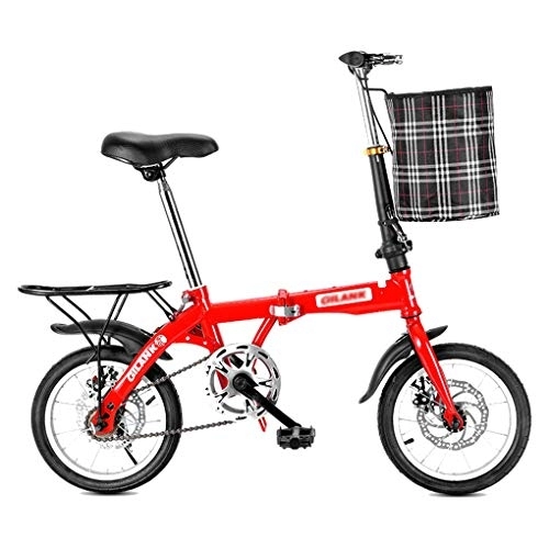 Folding Bike : AOHMG 20'' Folding Bike, 7-Speed Lightweight Steel Frame Compact Commuter Foldable City Bicycle, with Rear Rack / Fenders, Red