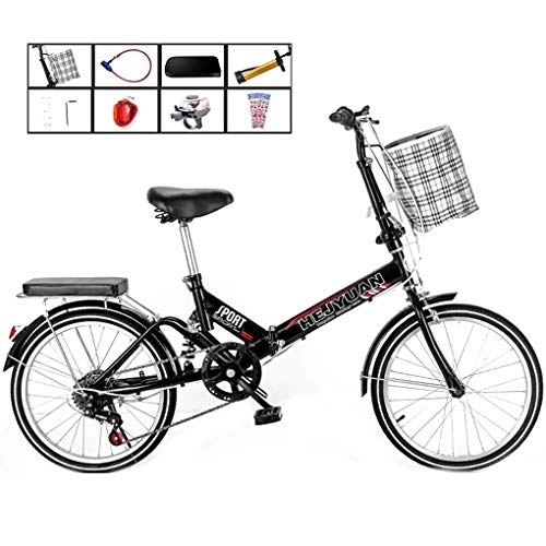 Folding Bike : AOHMG 20'' Folding Bike, 7-Speed Lightweight Steel Frame Compact Foldable City Bicycle, Unisexe with Anti-Skid Wear-Resistant Tire, Black