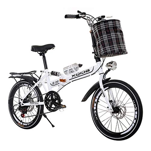 Folding Bike : AOHMG 20'' Folding Bike, 7-Speed Lightweight Steel Frame Foldable City Bicycle, Unisexe with Wear-Resistant Tire / Comfort Saddle, White