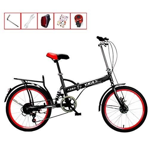Folding Bike : AOHMG 20'' Folding Bike, 7-Speed Lightweight Steel Frame Unisexe Compact Commuter Foldable City Bicycle, with Fenders / Rear Rack, Black
