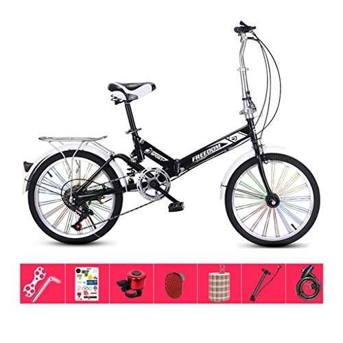 Folding Bike : AOHMG 20'' Folding Bike, 7-Speed Lightweight Steel Frame Unisexe Compact Commuter Foldable City Bicycle, with Wear-Resistant Tire / Rear Rack, Black