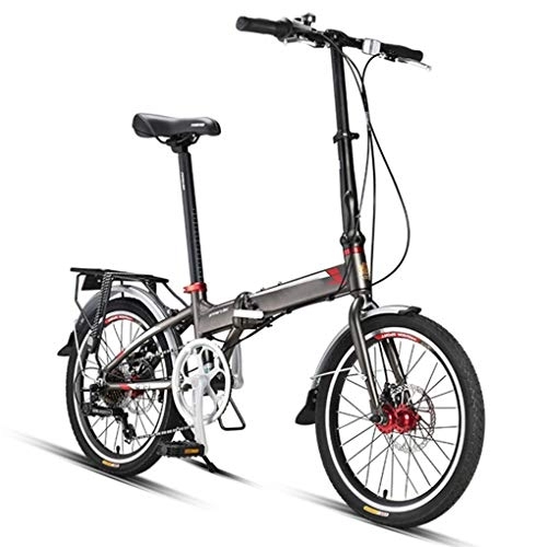 Folding Bike : AOHMG 20'' Folding Bike, 7-Speed Shimano Gears Adults Lightweight Aluminum Frame Commuter Foldable City Bicycle, with Fenders / Rear Rack, Black