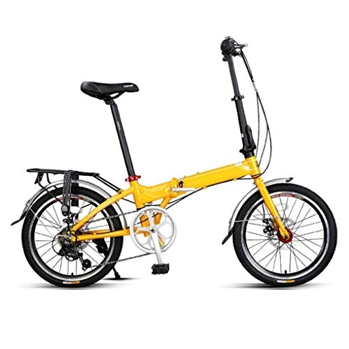 Folding Bike : AOHMG 20'' Folding Bike, 7-Speed Shimano Gears Lightweight Aluminum Frame Unisexe Commuter Foldable City Bicycle, with Fenders / Rear Rack, Yellow