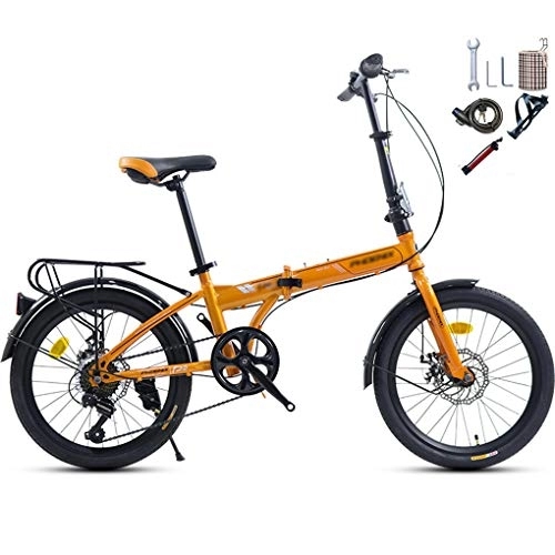 Folding Bike : AOHMG 20'' Folding Bike, 7-Speed Shimano Gears Lightweight Compact Commuter Foldable City Bicycle, Unisexe with Wear-Resistant Tire, Yellow