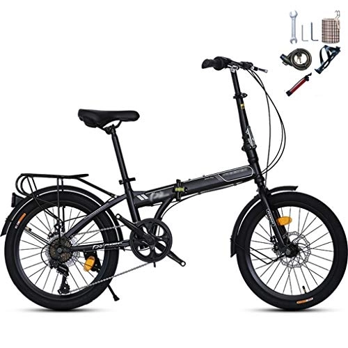 Folding Bike : AOHMG 20'' Folding Bike, 7-Speed Shimano Gears Lightweight Steel Frame Compact Commuter Foldable City Bicycle, Unisexe, Black