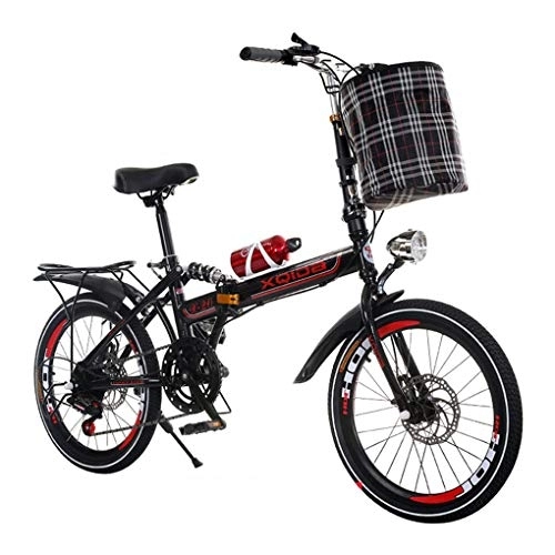 Folding Bike : AOHMG 20'' Folding Bike, 7-Speed Steel Frame Lightweight Unisexe Commuter Foldable City Bicycle, with Anti-Skid Wear-Resistant Tire, Black