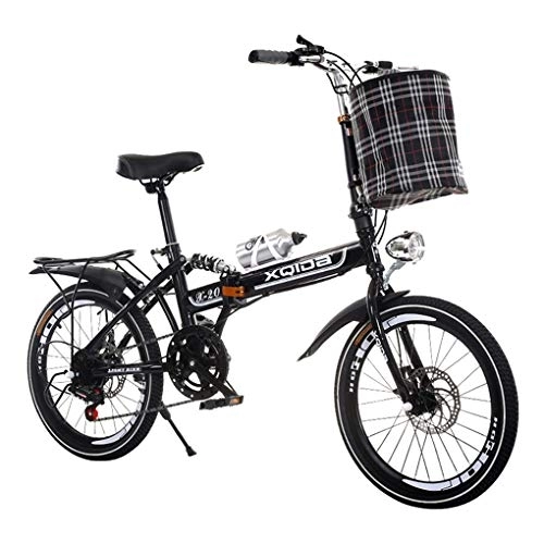 Folding Bike : AOHMG 20'' Folding Bike, 7-Speed Steel Frame Lightweight Unisexe Compact Commuter Foldable City Bicycle, with Comfort Saddle, Black
