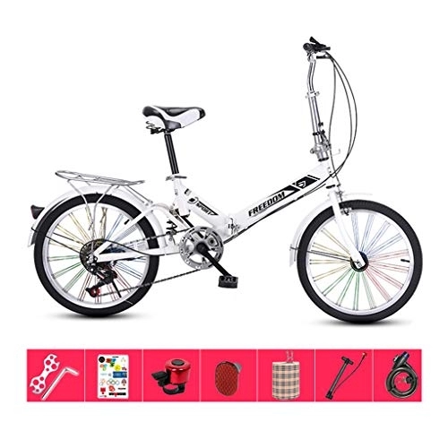 Folding Bike : AOHMG 20'' Folding Bike for Adults, 7-Speed Lightweight Steel Frame Commuter Unisexe Foldable City Bicycle, with Anti-Skid Wear-Resistant Tire, White
