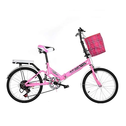 Folding Bike : AOHMG 20'' Folding Bike for Adults, 7-Speed Lightweight Steel Frame Compact Commuter Foldable City Bicycle, with Comfort Saddle / Rear Rack, Pink