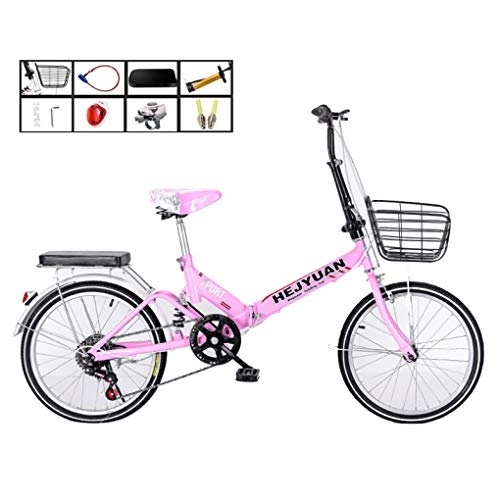 Folding Bike : AOHMG 20'' Folding Bike for Adults, 7-Speed Lightweight Steel Frame Unisexe Foldable City Bicycle, with Fenders / Rear Rack, Pink