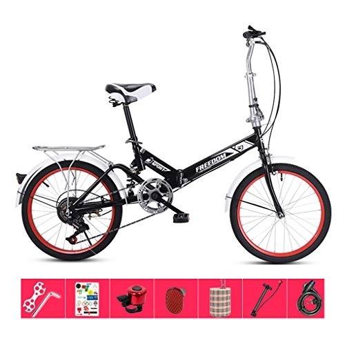 Folding Bike : AOHMG 20'' Folding Bike for Adults, 7-Speed Lightweight Steel Frame Unisexe Foldable City Bicycle, with Wear-Resistant Tire / Rear Rack, Black