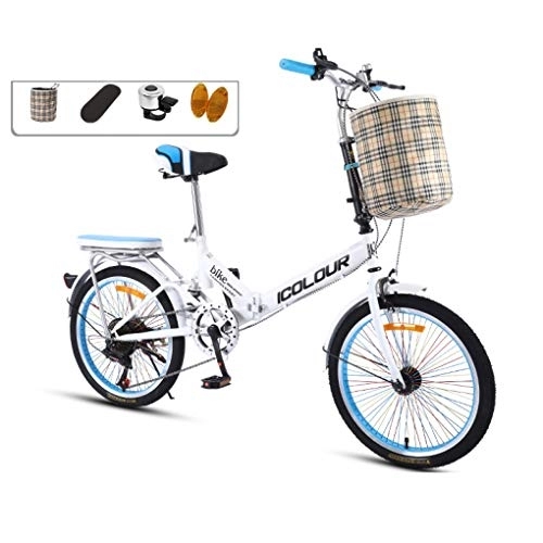 Folding Bike : AOHMG 20'' Folding Bike for Adults, 7-Speed Steel Frame Compact Unisexe Foldable City Bicycle, with Fenders / Rear Rack, Blue