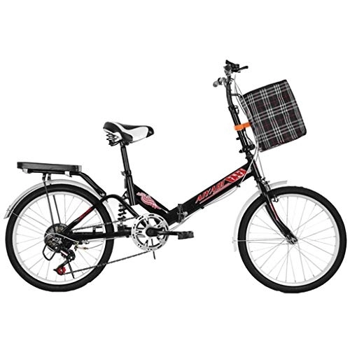 Folding Bike : AOHMG 20'' Folding Bike for Adults, 7-Speed Steel Frame Lightweight Compact Foldable City Bicycle, Unisexe with Rear Rack / Comfort Saddle, Black
