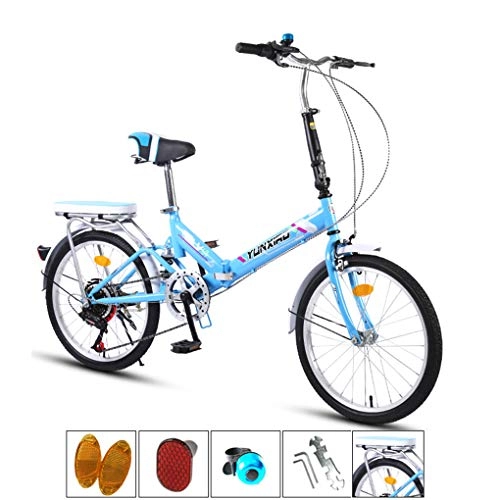 Folding Bike : AOHMG 20'' Folding Bike for Adults, 7-Speed Steel Frame Lightweight Unisexe Commuter Foldable City Bicycle, with Front and Rear Fenders / Rear Rack, Blue