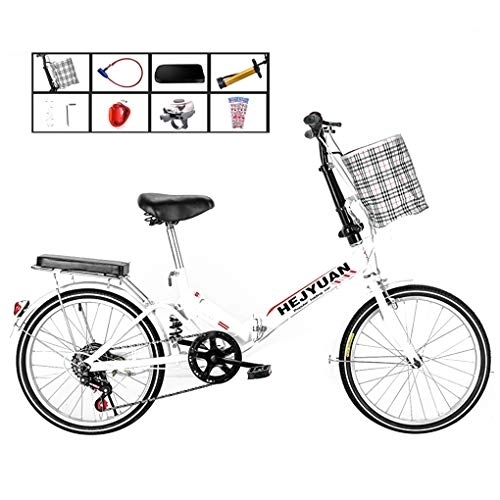 Folding Bike : AOHMG 20'' Folding Bike for Adults Lightweight, 7-Speed Lightweight Steel Frame Unisexe Foldable City Bicycle, with Anti-Skid Wear-Resistant Tire, White