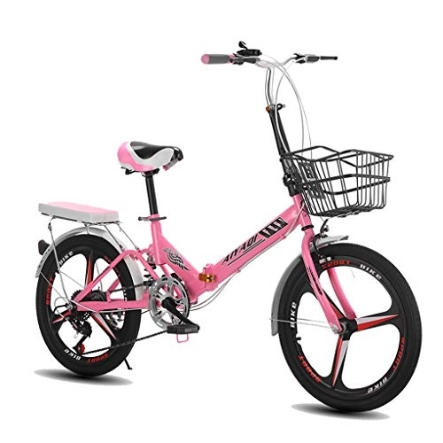 Folding Bike : AOHMG 20'' Folding Bike for Adults Lightweight, 7-Speed Steel Frame Compact Commuter Foldable City Bicycle, Unisexe with Fenders, Pink