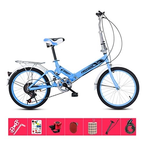 Folding Bike : AOHMG 20'' Folding Bike for Adults Lightweight, 7-Speed Steel Frame Lightweight Unisexe Commuter Foldable City Bicycle, with Front and Rear Fenders, Blue