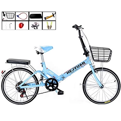 Folding Bike : AOHMG 20'' Folding Bike for Adults Lightweight, 7-Speed Steel Frame Lightweight Unisexe Commuter Foldable City Bicycle, with Wear-Resistant Tire, Blue