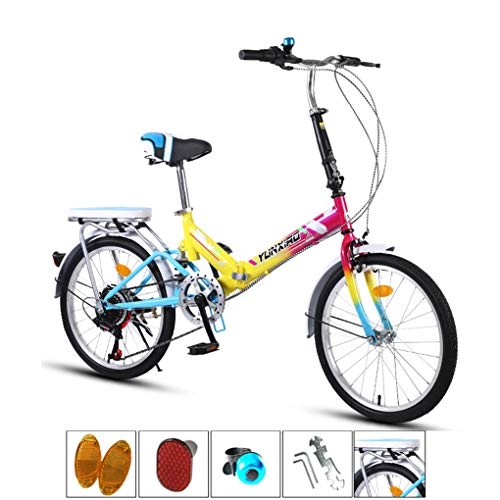 Folding Bike : AOHMG 20'' Folding Bike for Adults Lightweight, 7-Speed Steel Frame Unisexe Commuter Foldable City Bicycle, with Front and Rear Fenders, Multicolor