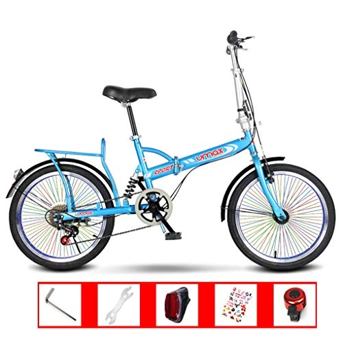 Folding Bike : AOHMG 20'' Folding Bike, Single-Speed Lightweight Steel Frame Compact Commuter Foldable City Bicycle, Unisexe with Anti-Skid Wear-Resistant Tire, Blue