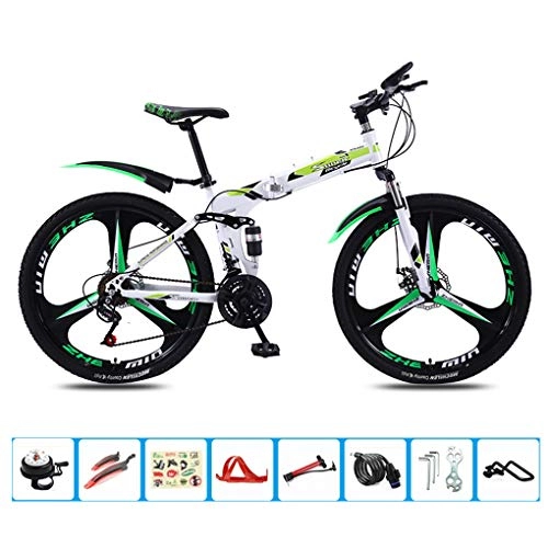 Folding Bike : AOHMG 24'' Folding Bike, 21-Speed Lightweight Steel Frame Unisexe Foldable Mountain Bicycle, with Fenders / Wear-Resistant Tire, Green