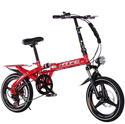 Folding Bike : AOHMG Foldable Bike Adult Lightweight, 6-Speeds Derailleur Adjustable Seat Folding Bike, Red 2