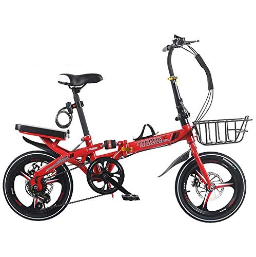 Folding Bike : AOHMG Foldable Bike Lightweight Adult Folding Bike, 6-Speed Adjustable Seat Reinforced Frame, Red_20in