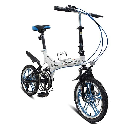 Folding Bike : AOHMG Foldable Bike Mountain Folding Bicycle, 6-Speed Lightweight Dual Disc Brake Folding Bike, White_16in