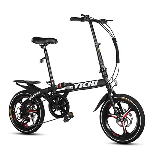 Folding Bike : AOHMG Folding Bicycle, 7-Speed Foldable Bike Dual Disc Brake Aluminum Lightweight, Black_14in